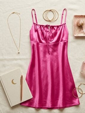 Princess Polly Pink Satin Milkmaid Mini Dress  Open Tie Back Size 8